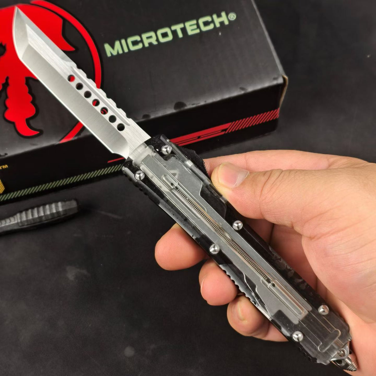 Microtech Ultratech UT85 – OTF Automatic Knife with Translucent White Handle
