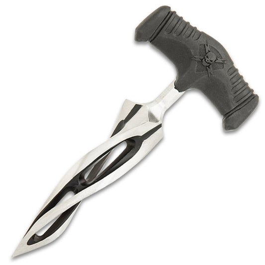 M48 Cyclone Push Dagger And Sheath - 2Cr13 Cast Stainless Steel Blade, Black Oxide Coating, TPR Rubber Handle - Length 7 3/8”