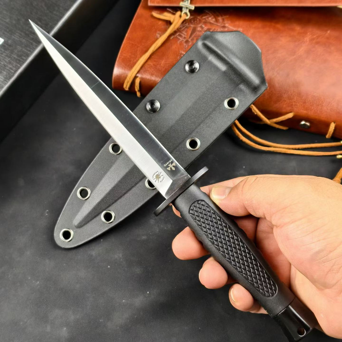 Spartan × Les George Collaboration Double-Edged Tactical Fixed Blade Knife
