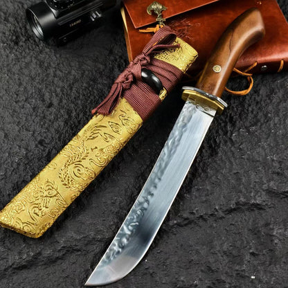 Dragon Brocade Gold-Accented Short Katana – Hand-Forged Outdoor Wakizashi Sword