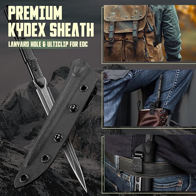 9.4in Tactical Fixed Blade Knife with Sheath, 440C Stainless Steel