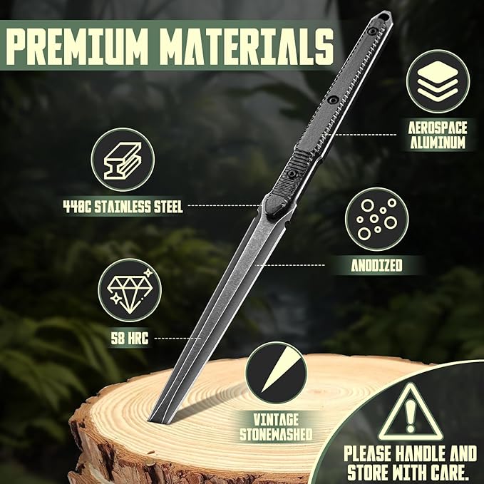 9.4in Tactical Fixed Blade Knife with Sheath, 440C Stainless Steel