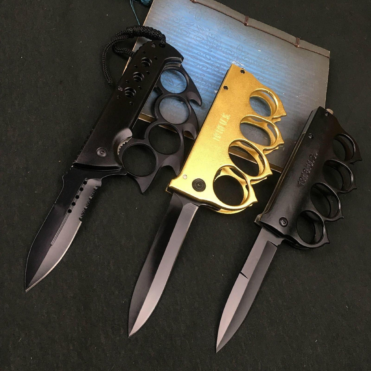 WWI 1918 Trench Knife Folder Spring Assist Knuckle Knife