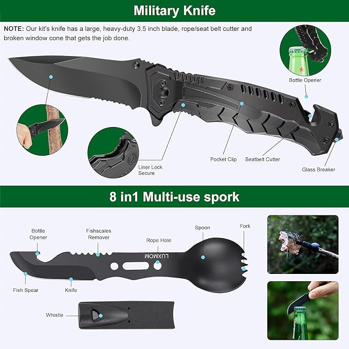 Survival Kit 28 in 1, Survival Gear Tool Emergency Tactical Equipment
