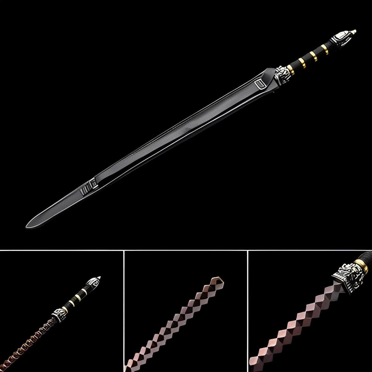 Hand Forged Gold Steel Sword breaker Damascus Steel