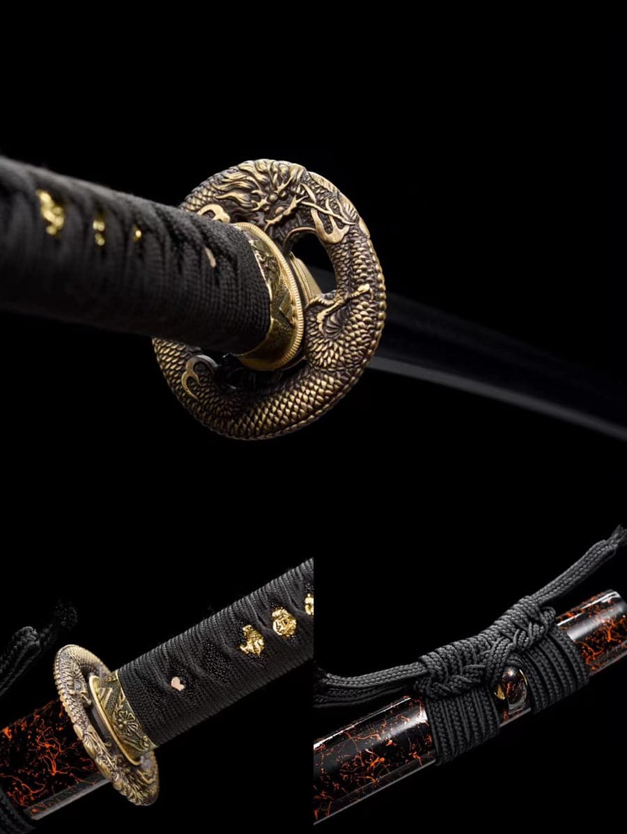 Hand Forged Japanese Samurai Katana Pan Dragon Knight T10 Carbon steel Turns the soil to burn blade