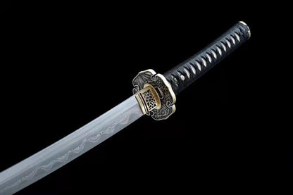Hand Forged Japanese Samurai Katana Qi Gan Pattern Steel Wooden color