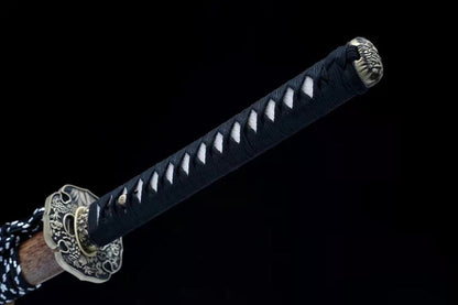 Hand Forged Japanese Samurai Katana Qi Gan Pattern Steel Wooden color