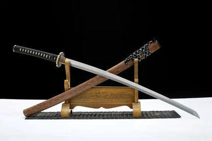 Hand Forged Japanese Samurai Katana Qi Gan Pattern Steel Wooden color