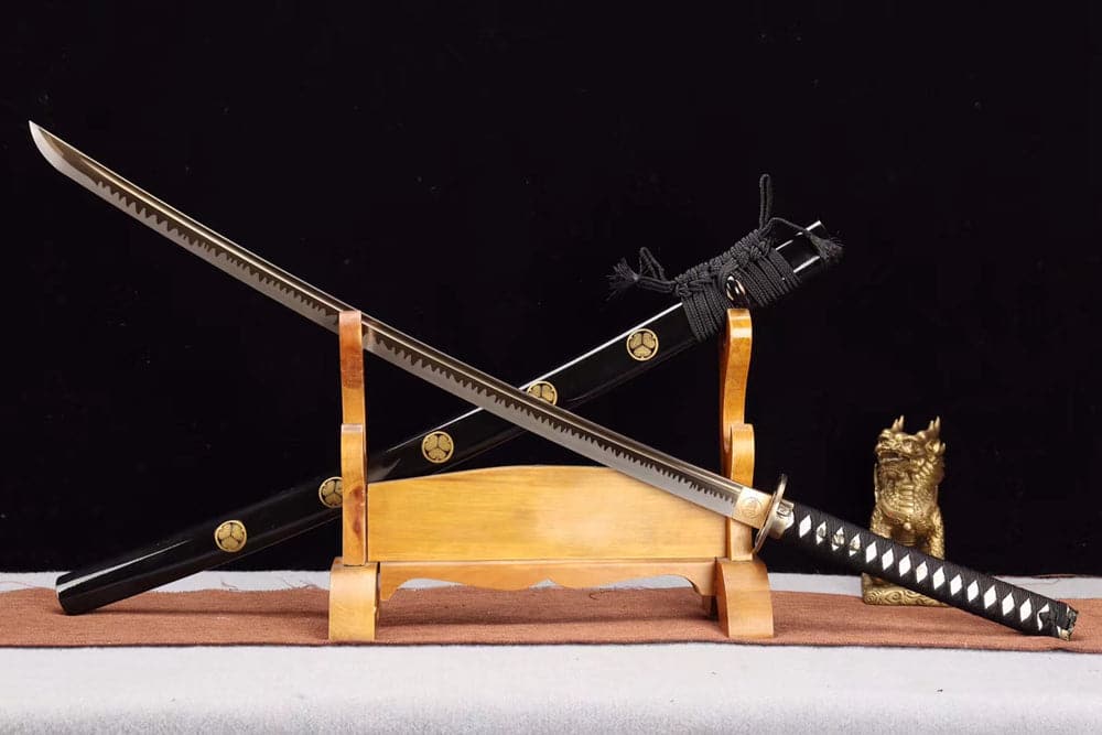 Hand Forged Japanese Samurai Katana Trefoil 1060 High Carbon Steel Baked gold blades