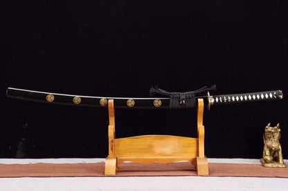 Hand Forged Japanese Samurai Katana Trefoil 1060 High Carbon Steel Baked gold blades