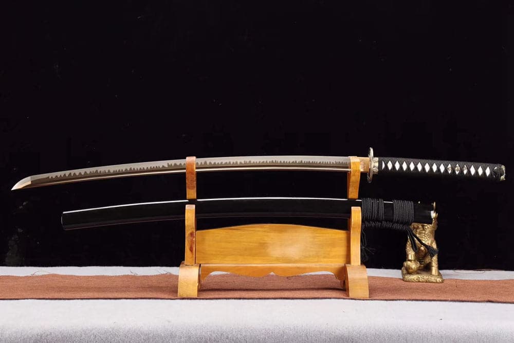 Hand Forged Japanese Samurai Katana Trefoil 1060 High Carbon Steel Baked gold blades