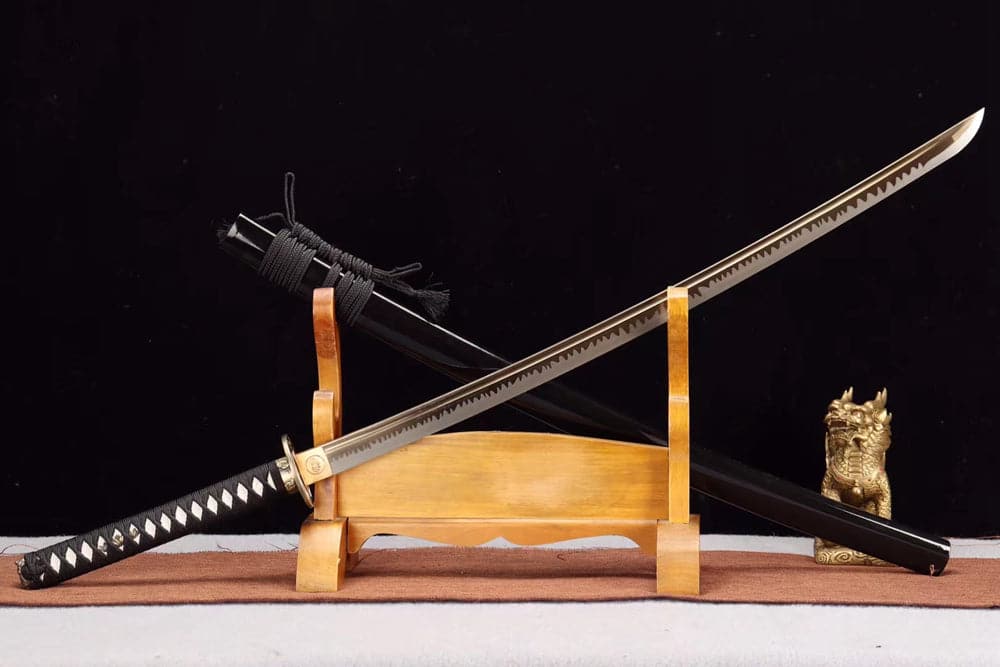 Hand Forged Japanese Samurai Katana Trefoil 1060 High Carbon Steel Baked gold blades