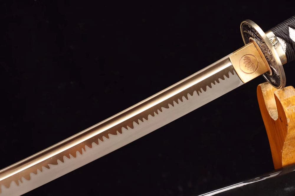 Hand Forged Japanese Samurai Katana Trefoil 1060 High Carbon Steel Baked gold blades