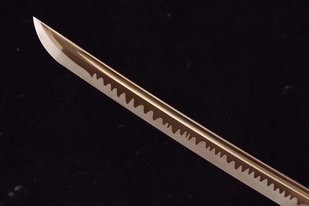 Hand Forged Japanese Samurai Katana Trefoil 1060 High Carbon Steel Baked gold blades