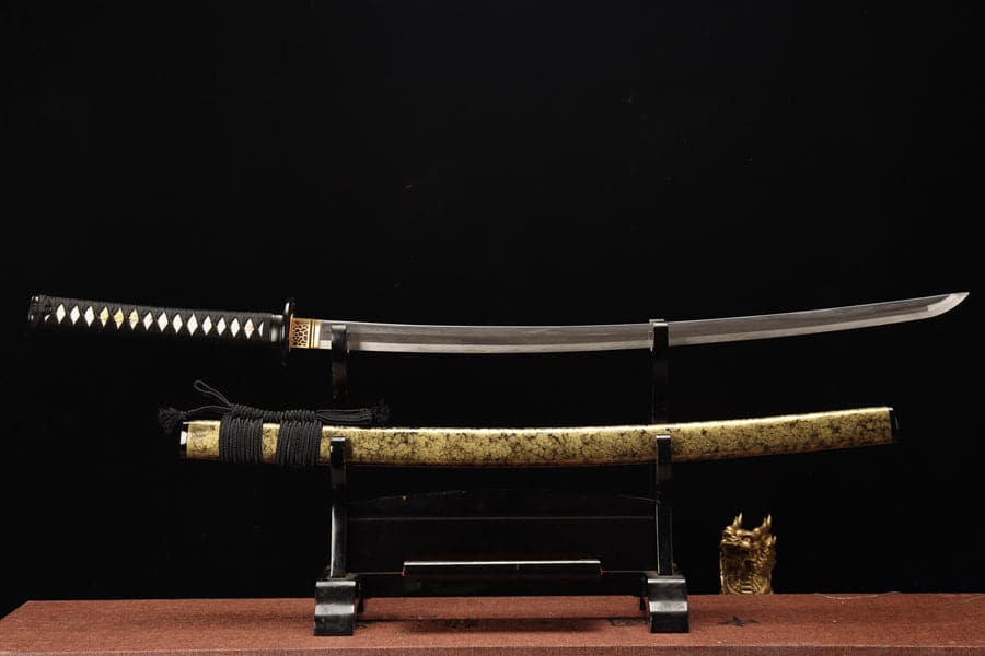Hand Forged Japanese Samurai Katana Yama T8 carbon tool steel Yellow engraved knife sheath