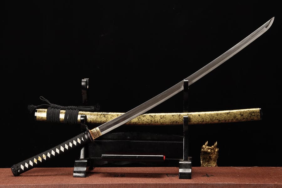 Hand Forged Japanese Samurai Katana Yama T8 carbon tool steel Yellow engraved knife sheath