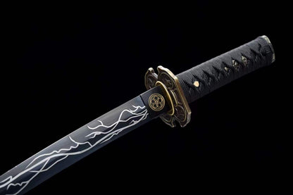 Hand Forged Japanese Tanto Storm Short Sword Manganese Steel Blackened blades