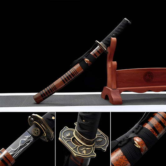 Hand Forged Japanese Tanto Storm Short Sword Manganese Steel Blackened blades