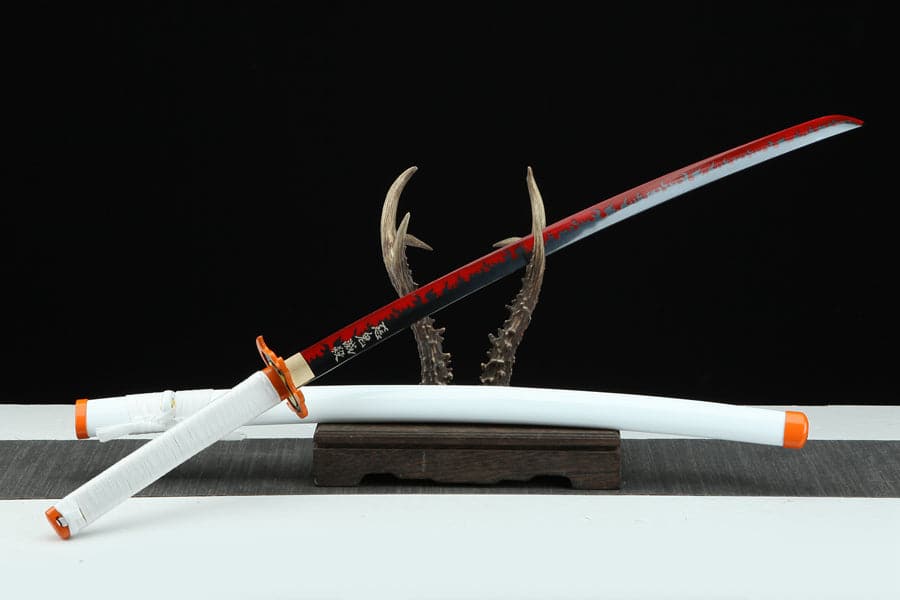 Handmade Anime Katana Demon Slayer Kyojuro Rengoku Nichirin Sword 1045 High Carbon Steel White