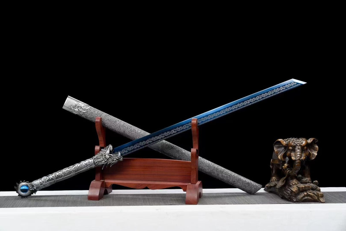 Handmade Ao Tian Manganese Steel Chinese Sword Baked blue engraving