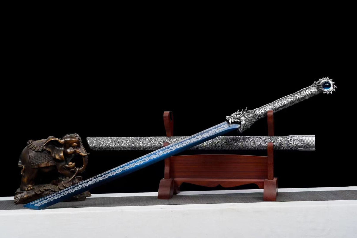 Handmade Ao Tian Manganese Steel Chinese Sword Baked blue engraving