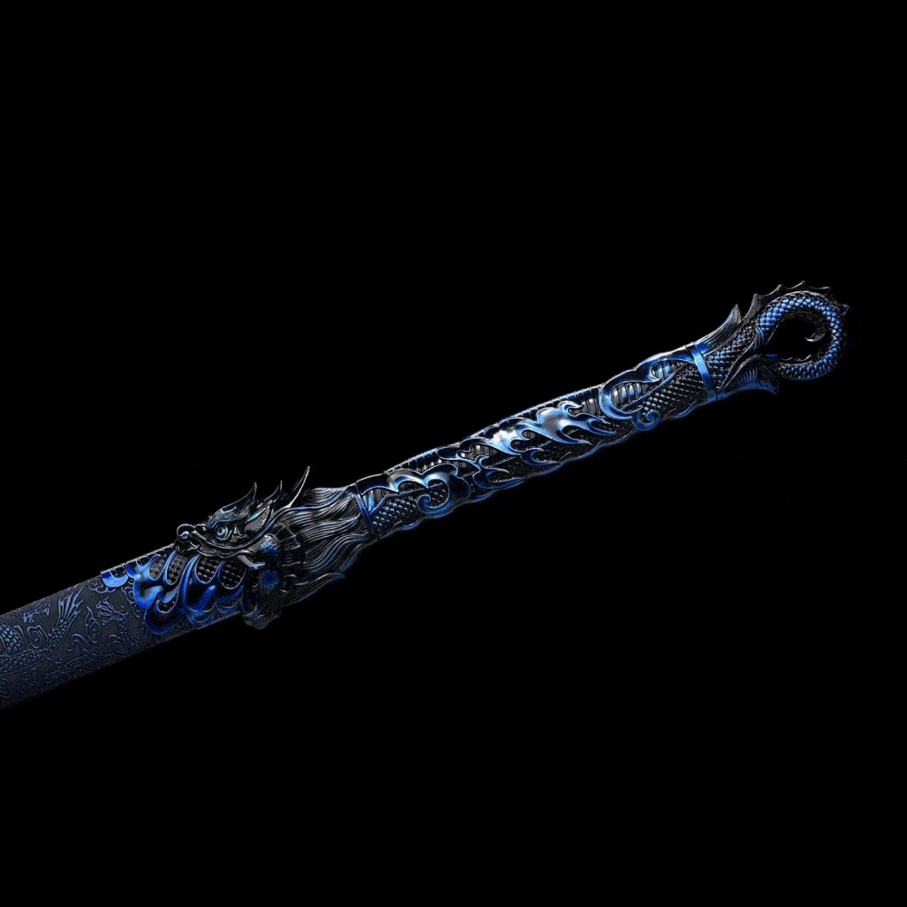 Handmade Dragon Flame Battle Blade Chinese Sword With Blue Blade