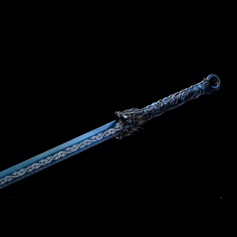 Handmade Dragon Flame Battle Blade Chinese Sword With Blue Blade