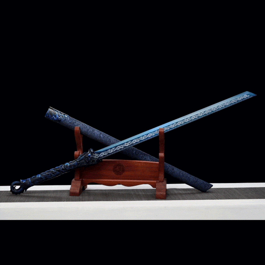 Handmade Dragon Flame Battle Blade Chinese Sword With Blue Blade