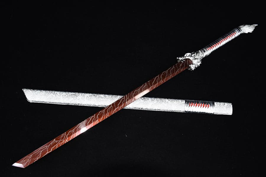 Handmade High Carbon Steel Inferno Thunderwolf  Chinese Sword With Red Blade