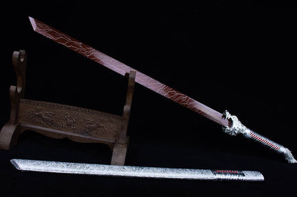 Handmade High Carbon Steel Inferno Thunderwolf  Chinese Sword With Red Blade