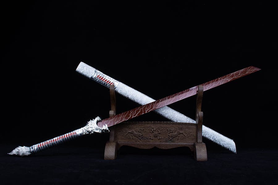 Handmade High Carbon Steel Inferno Thunderwolf  Chinese Sword With Red Blade