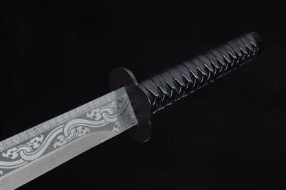Handmade High Manganese Steel Ink Dragon Chinese Sword With black Sheath