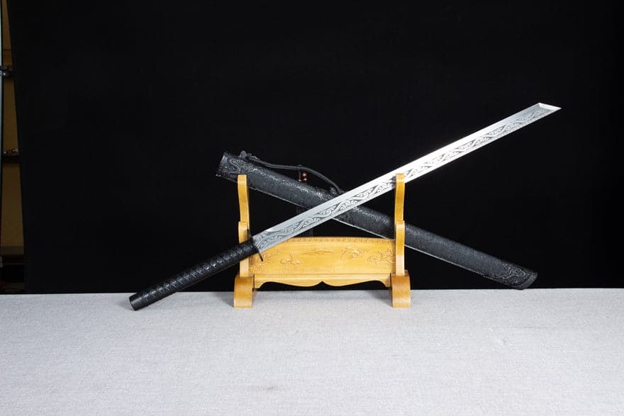 Handmade High Manganese Steel Ink Dragon Chinese Sword With black Sheath