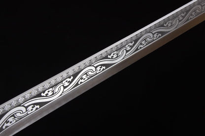 Handmade High Manganese Steel Ink Dragon Chinese Sword With black Sheath