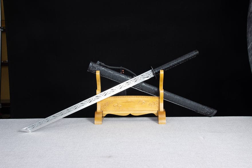 Handmade High Manganese Steel Ink Dragon Chinese Sword With black Sheath