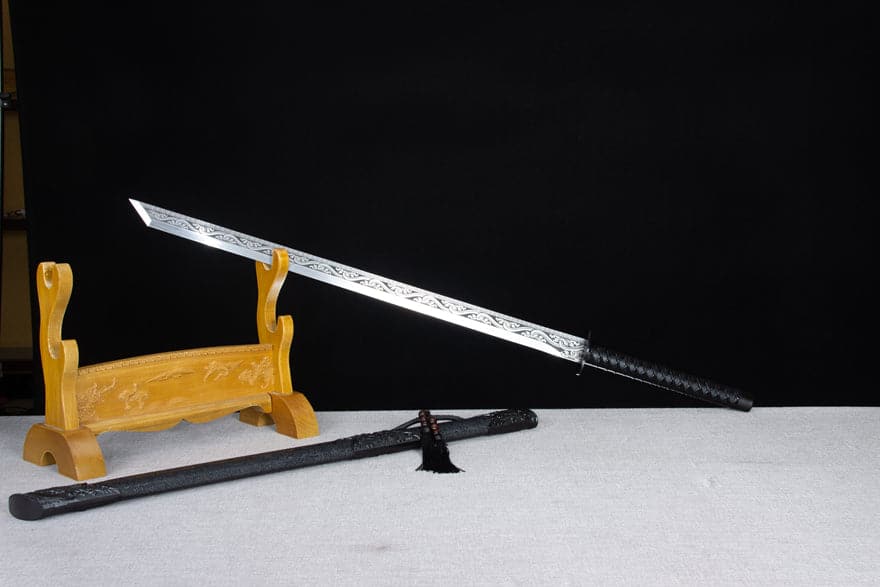 Handmade High Manganese Steel Ink Dragon Chinese Sword With black Sheath