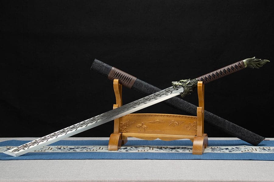 Handmade High Manganese Steel Thorny Dire Wolf  Chinese Sword With Black Sheath