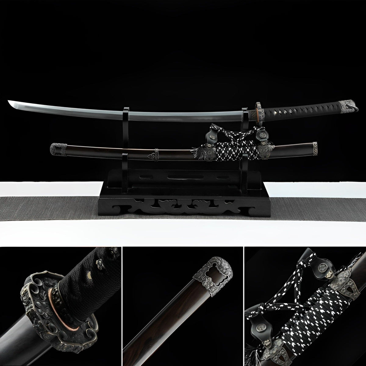 Handmade Japanese Tachi Odachi Sakura Pattern Steel High Ebony