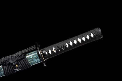 Handmade Japanese Wakizashi Green Steel Shadow T10 burned edge