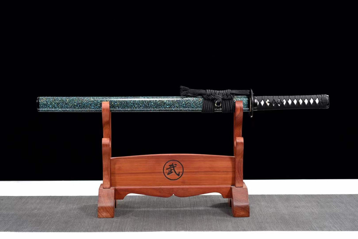 Handmade Japanese Wakizashi Green Steel Shadow T10 burned edge