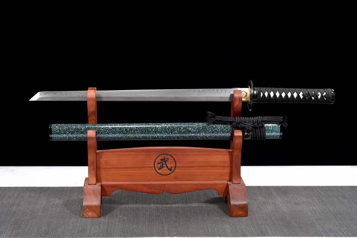 Handmade Japanese Wakizashi Green Steel Shadow T10 burned edge