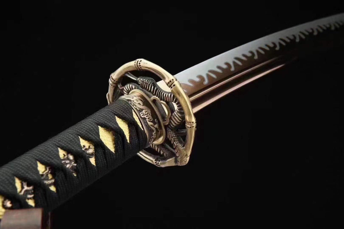 Handmade Japanese Wakizashi Viper Short Sword Baked Gold Blades