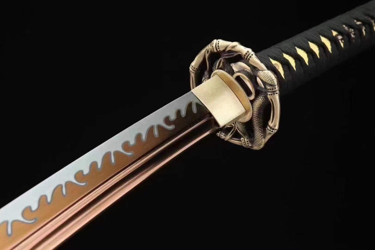 Handmade Japanese Wakizashi Viper Short Sword Baked Gold Blades