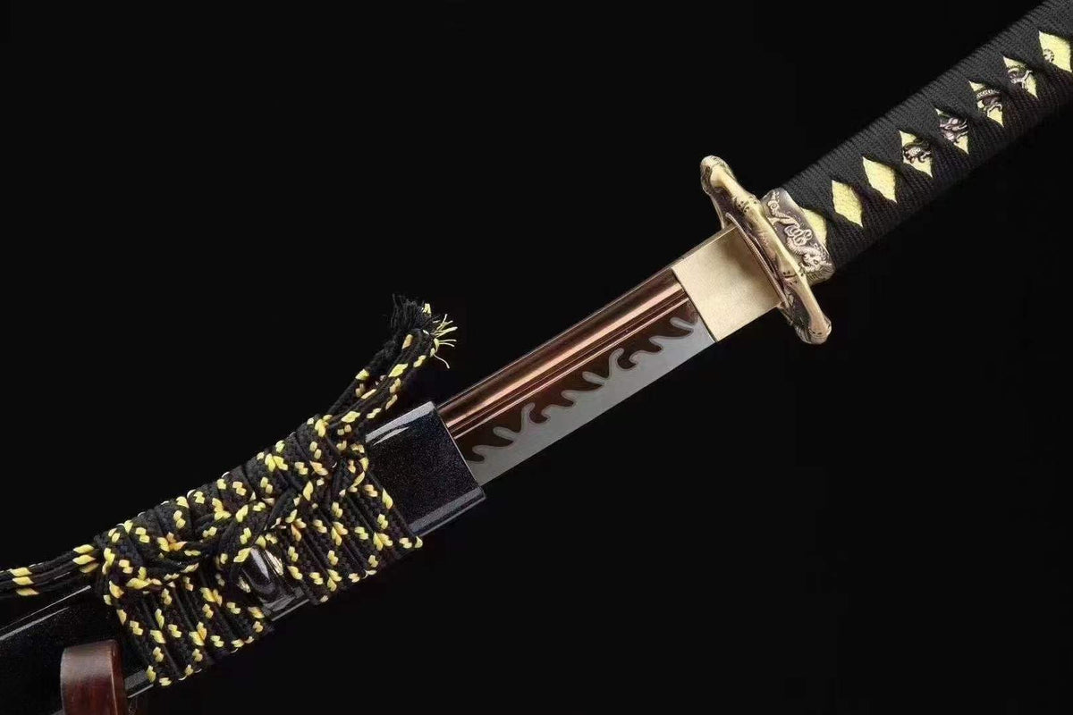 Handmade Japanese Wakizashi Viper Short Sword Baked Gold Blades