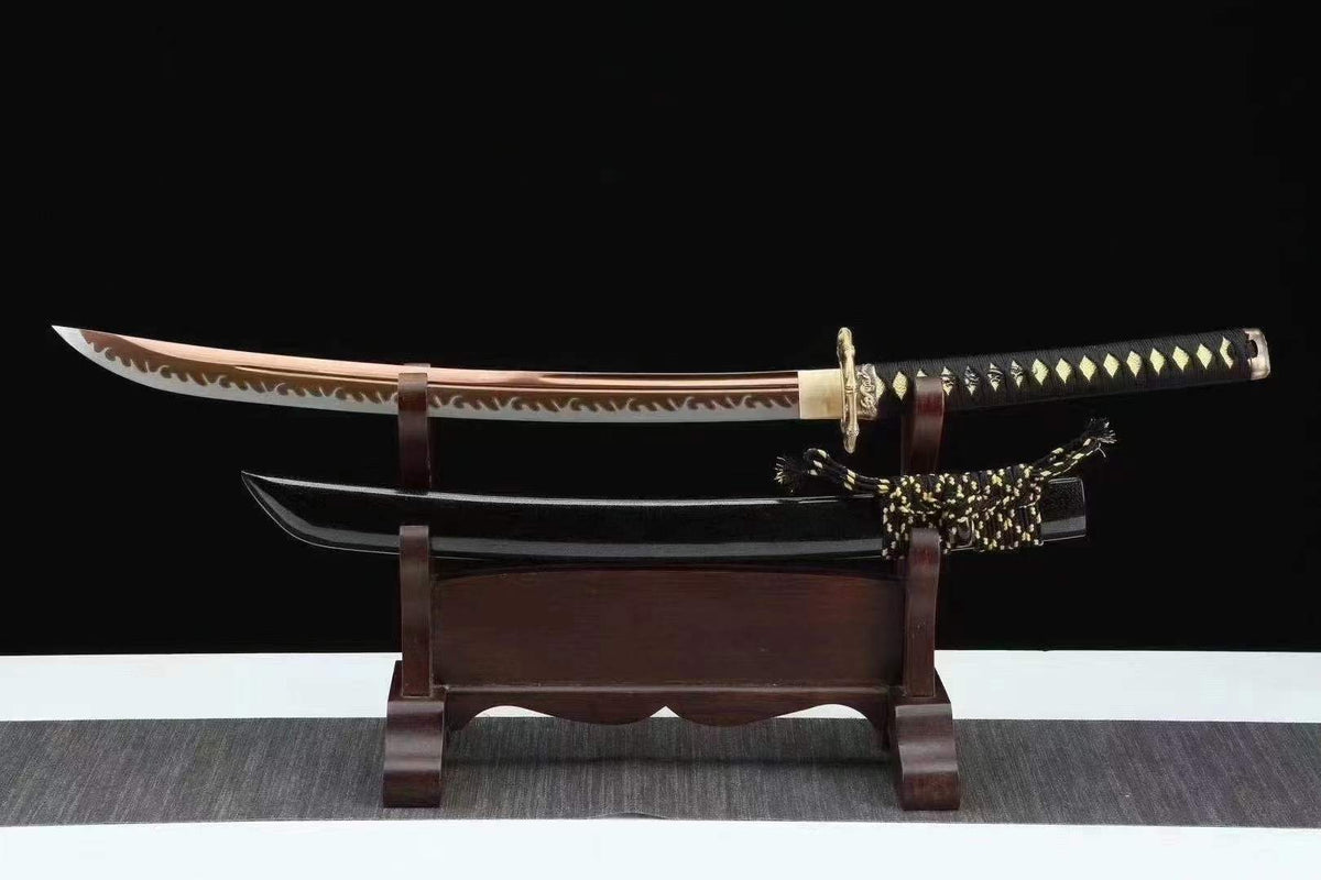 Handmade Japanese Wakizashi Viper Short Sword Baked Gold Blades