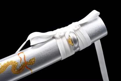 Handmade Japanese Wakizashi White Dragon Chant Short Sword Blue Blade