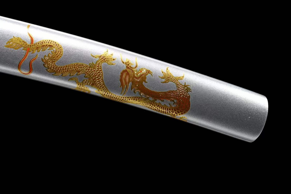 Handmade Japanese Wakizashi White Dragon Chant Short Sword Blue Blade