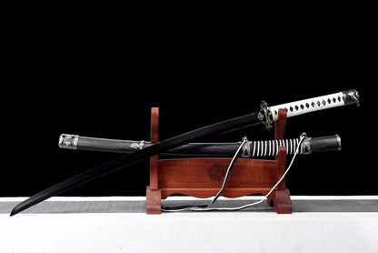 Handmade Undead Cut Katana Sword, Sekiro: Shadows Die Twice Japanese Samurai Sword, Black Manganese Steel Blades, Full Tang