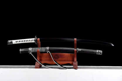 Handmade Undead Cut Katana Sword, Sekiro: Shadows Die Twice Japanese Samurai Sword, Black Manganese Steel Blades, Full Tang